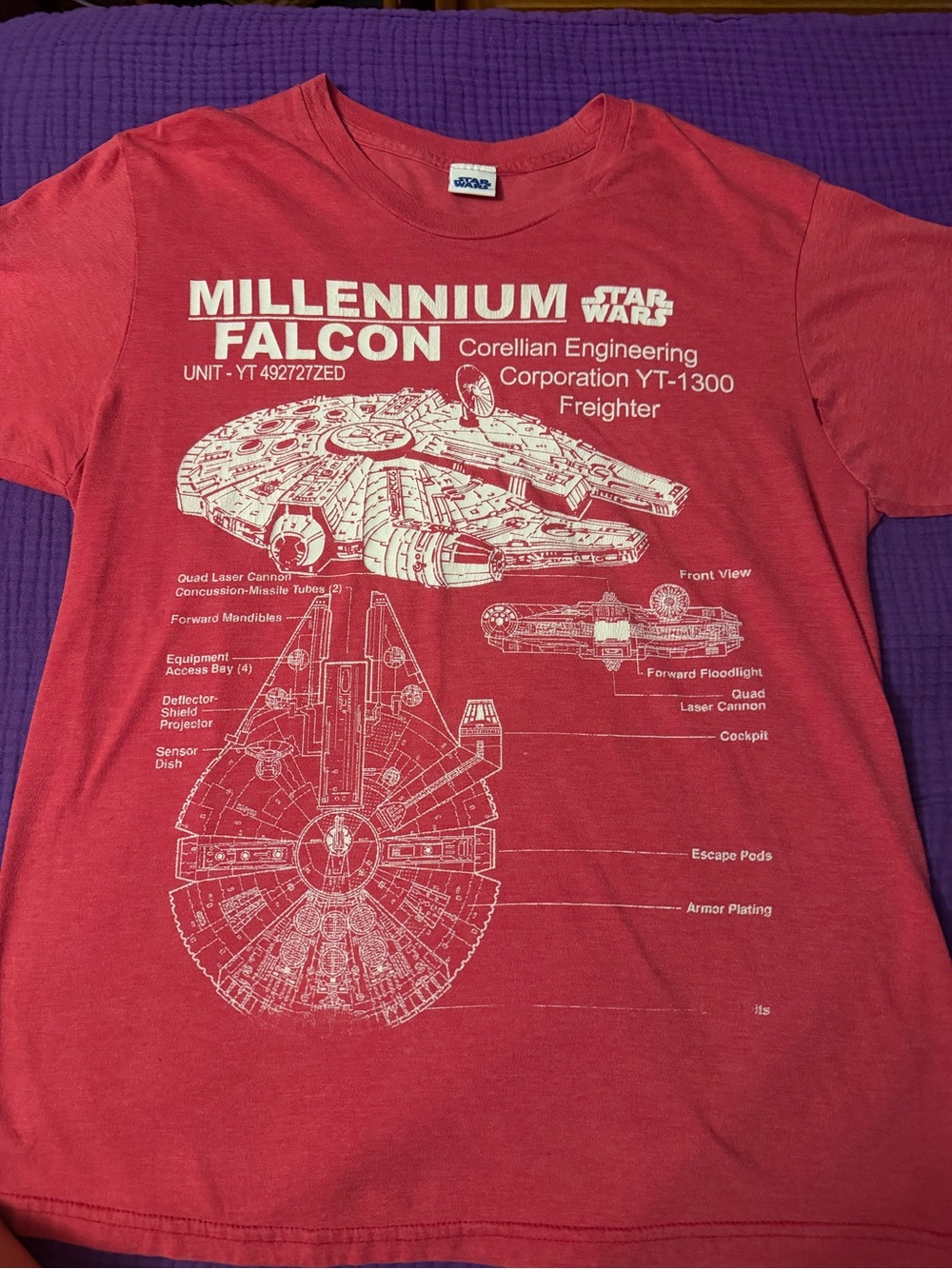Star Wars Red Millennium Falcon Graphic Tee with White Print
